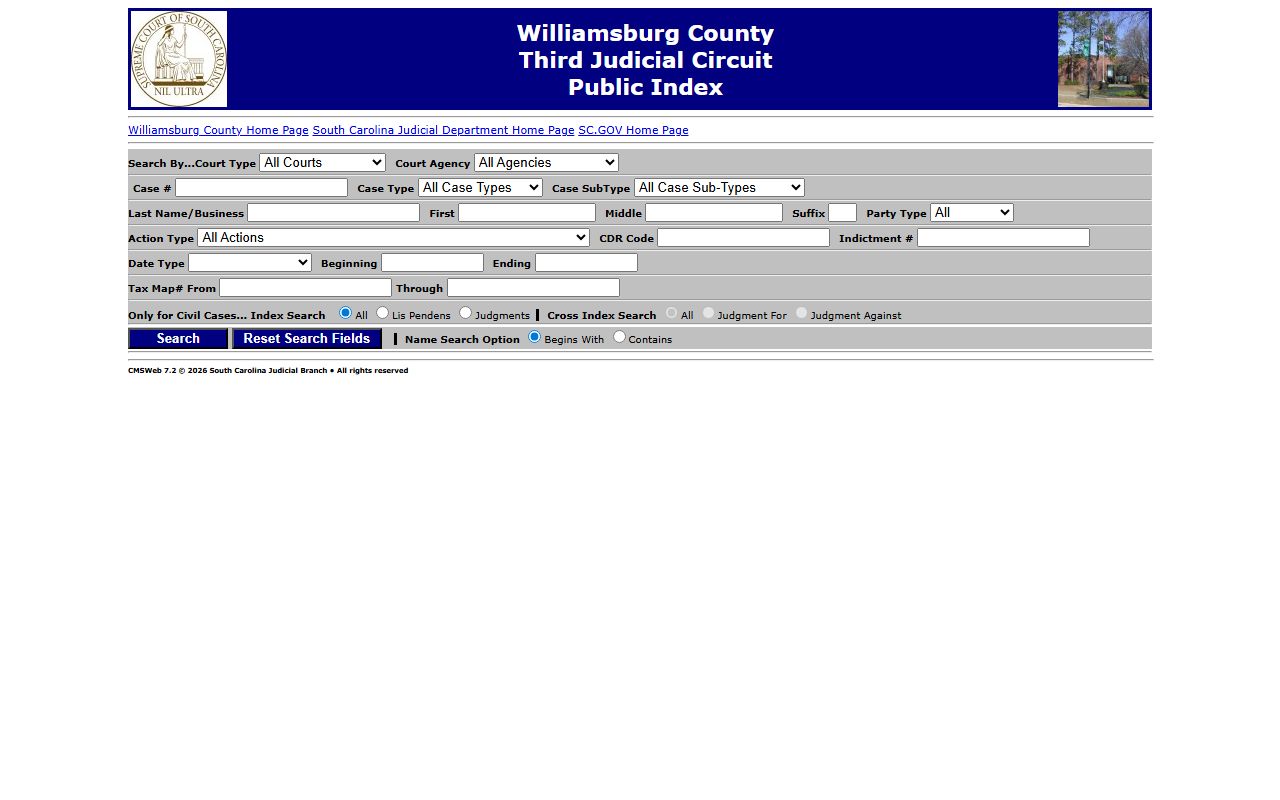 Williamsburg County court records after jail arrest public index search